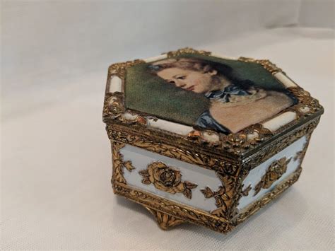 metal brass trinket box with victorian lady|Victorian Lady Trinket Box .